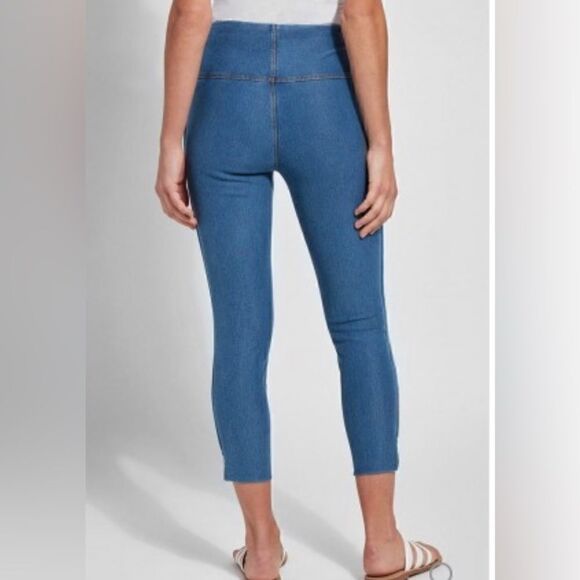 Lysse Cropped Side Slit Denim Ankle Length Leggings Light Wash Women’s Size S - Picture 2 of 14
